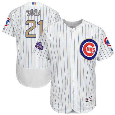 Cubs 21 Sammy Sosa White 2017 Gold Program Flexbase Jersey