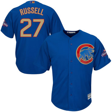 Cubs 27 Addison Russell Blue World Series Champions Gold Program Cool Base Jersey