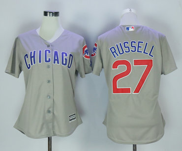 Cubs 27 Addison Russell Grey Women New Cool Base Jersey Cubs 27 Addison Russell Grey Women New Cool Base Jersey