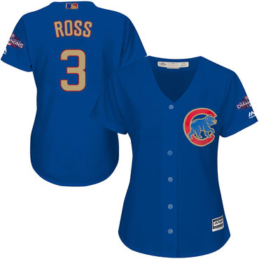 Cubs 3 David Ross Blue Women World Series Champions Gold Program Cool Base Jersey
