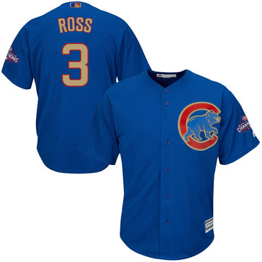 Cubs 3 David Ross Blue World Series Champions Gold Program Cool Base Jersey