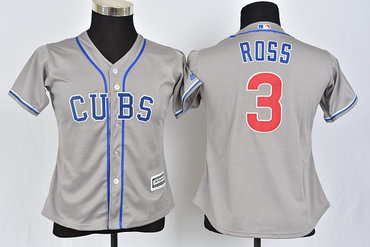 Cubs 3 David Ross Grey Women Cool Base Jersey