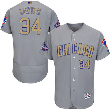Cubs 34 Jon Lester World Series Champions Gold Program Flexbase Jersey