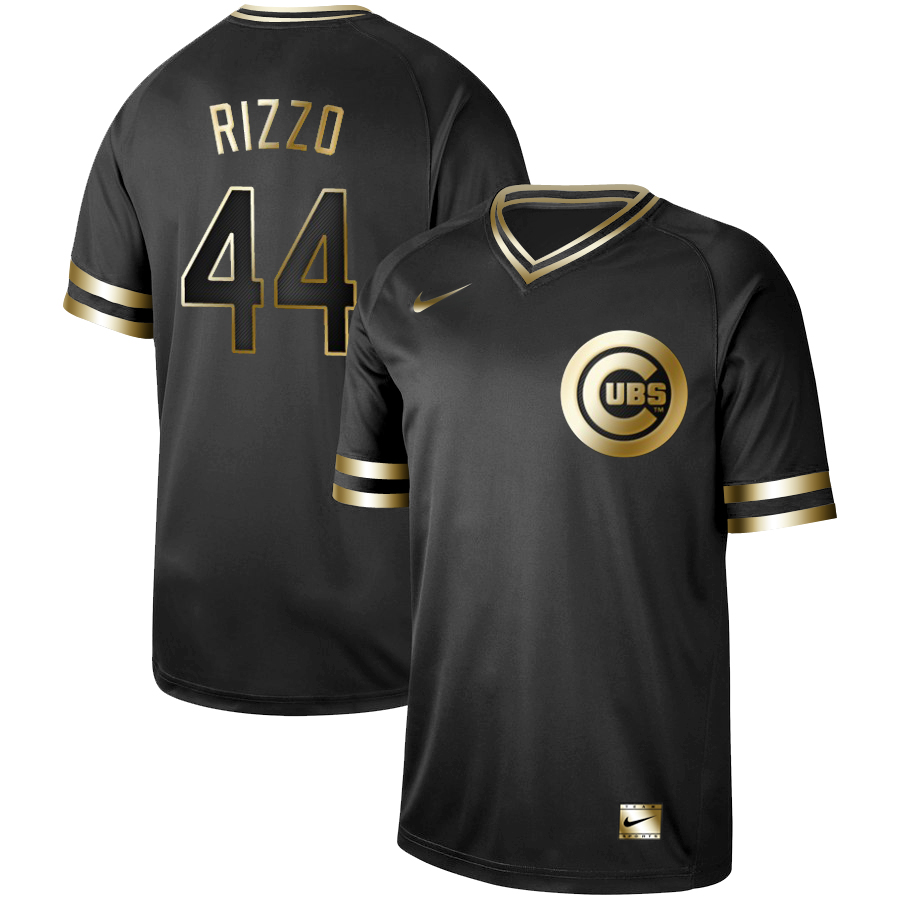 Cubs 44 Anthony Rizzo Black Gold Nike Cooperstown Collection Legend V Neck Jersey