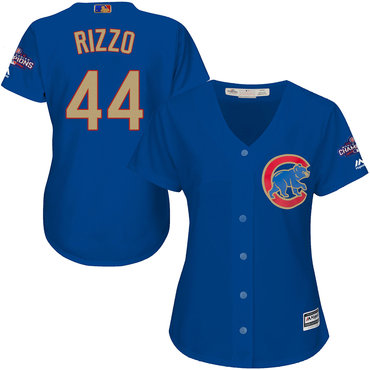 Cubs 44 Anthony Rizzo Blue Women World Series Champions Gold Program Cool Base Jersey