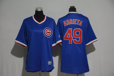 Cubs 49 Jake Arrieta Blue Cooperstown Women Cool Base Jersey