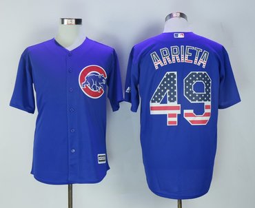 Cubs 49 Jake Arrieta Royal US Flag Cool Base Jersey