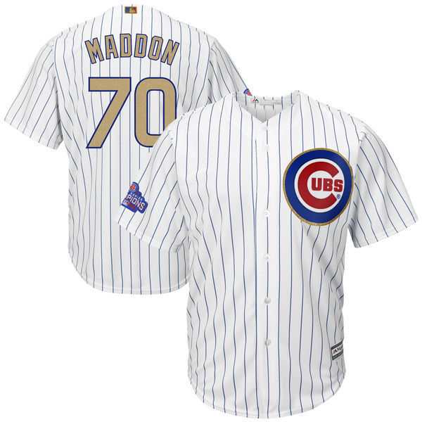 Cubs 70 Joe Maddon White World Series Champions Gold Program Cool Base Jersey