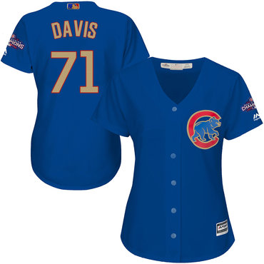 Cubs 71 Wade Davis Blue Women World Series Champions Gold Program Cool Base Jersey
