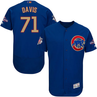 Cubs 71 Wade Davis Blue World Series Champions Gold Program Flexbase Jersey