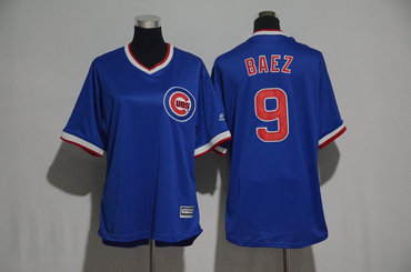 Cubs 9 Javier Baez Blue Cooperstown Women Cool Base Jersey