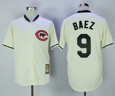 Cubs 9 Javier Baez Cream Throwback Jersey