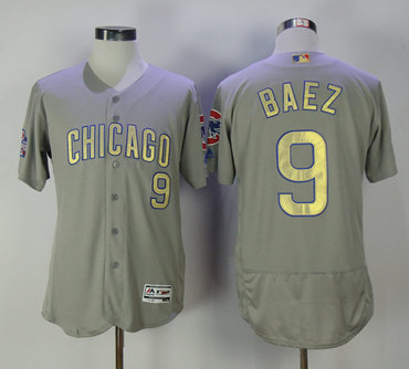 Cubs 9 Javier Baez Gray World Series Champions Gold Program Flexbase Jersey