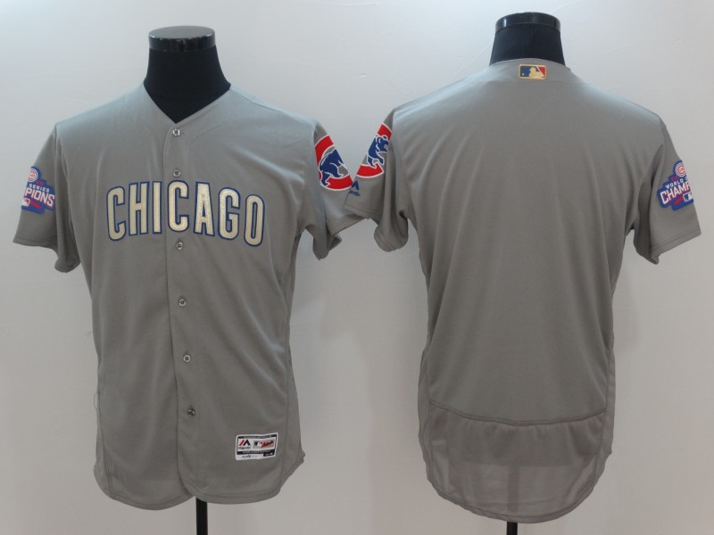 Cubs Blank Gray World Series Champions Gold Program Flexbase Jersey