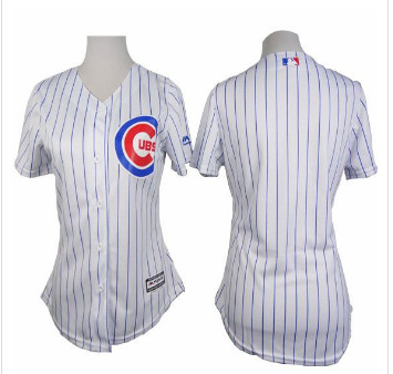 Cubs Blank White With Blue Strip Women's Fashion Stitched Baseball Jersey