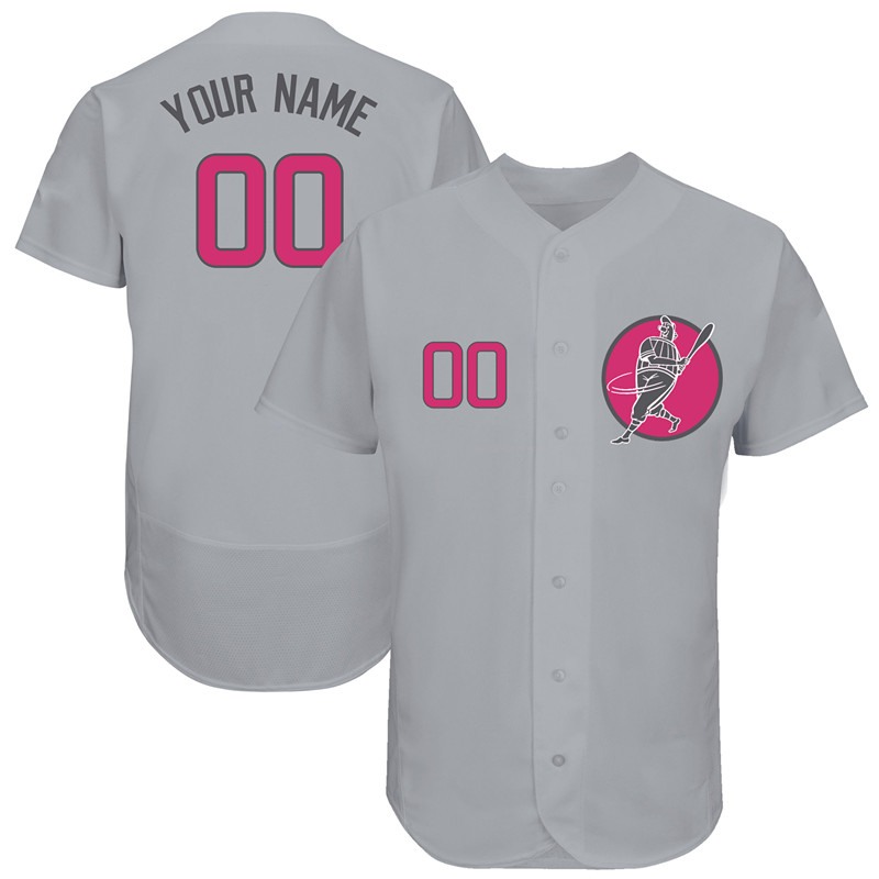 Cubs Gray Men's Customized Pink Logo Flexbase New Design Jersey Cubs Gray Men's Customized Pink Logo Flexbase New Design Jersey