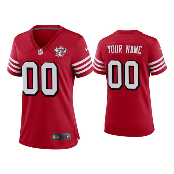 Custom Women 49ers 75th Anniversary Alternate Scarlet Jersey Custom Women 49ers 75th Anniversary Alternate Scarlet Jersey