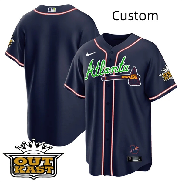 Custom MEN'S ATLANTA BRAVES OUTKAST Navy COOL BASE JERSEY -ALL STITCHED Custom MEN'S ATLANTA BRAVES OUTKAST Navy COOL BASE JERSEY -ALL STITCHED