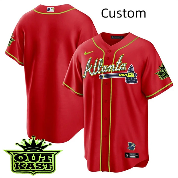 Custom MEN'S ATLANTA BRAVES OUTKAST Red COOL BASE JERSEY -ALL STITCHED Custom MEN'S ATLANTA BRAVES OUTKAST Red COOL BASE JERSEY -ALL STITCHED