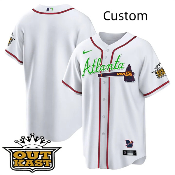 Custom MEN'S ATLANTA BRAVES OUTKAST White COOL BASE JERSEY -ALL STITCHED Custom MEN'S ATLANTA BRAVES OUTKAST White COOL BASE JERSEY -ALL STITCHED