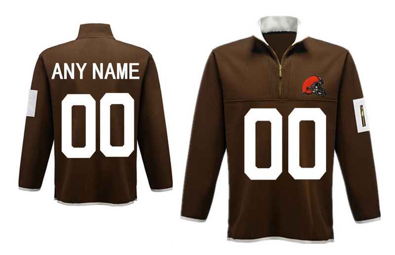 Custom Men's Browns Antigua Charcoal Fortune Sweater Knit Microfleece Quarter-Zip Pullover Jacket - brown Custom Men's Browns Antigua Charcoal Fortune Sweater Knit Microfleece Quarter-Zip Pullover Jacket - brown