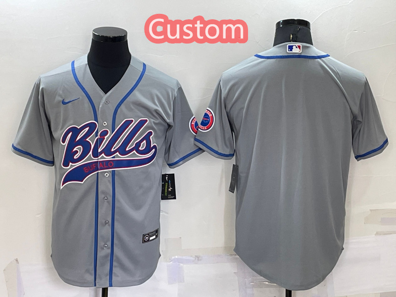 Custom Men's Buffalo Bills Gray Cool Base Stitched Baseball Jersey