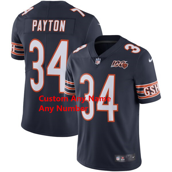 Custom Men's Chicago Bears Navy 100th Patch Vapor Limited Jersey