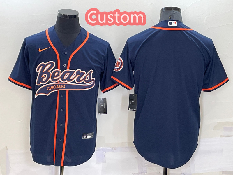 Custom Men's Chicago Bears Navy Cool Base Stitched Baseball Jersey