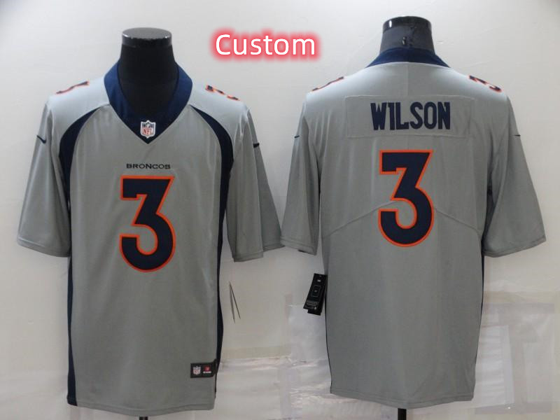 Custom Men's Denver Broncos Grey Stitched Jersey Custom Men's Denver Broncos Grey Stitched Jersey