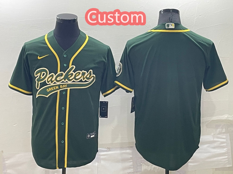 Custom Men's Green Bay Packers Green Cool Base Stitched Baseball Jersey