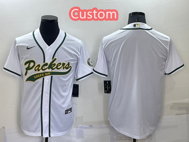 Custom Men's Green Bay Packers White Cool Base Stitched Baseball Jersey