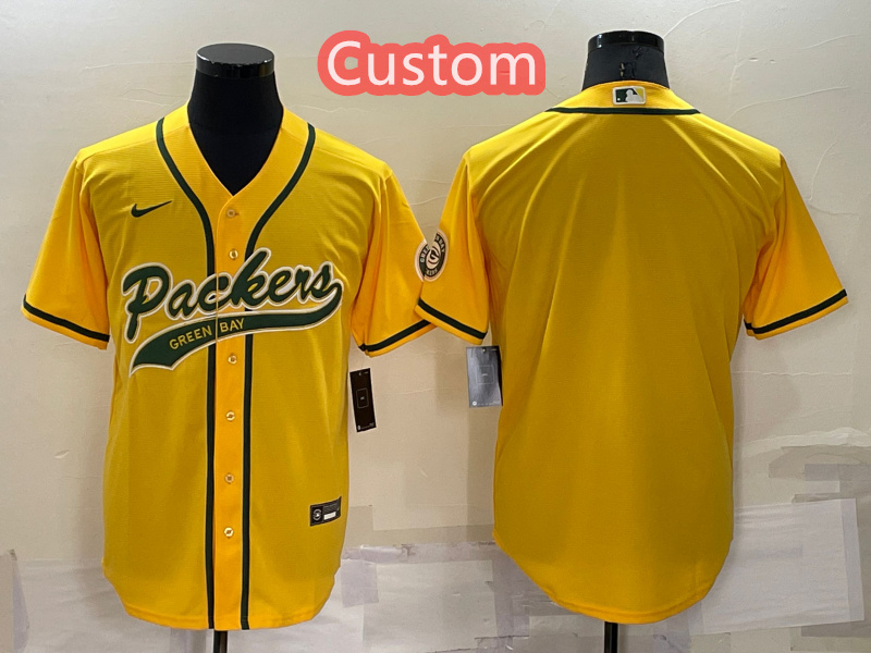 Custom Men's Green Bay Packers Yellow Cool Base Stitched Baseball Jersey