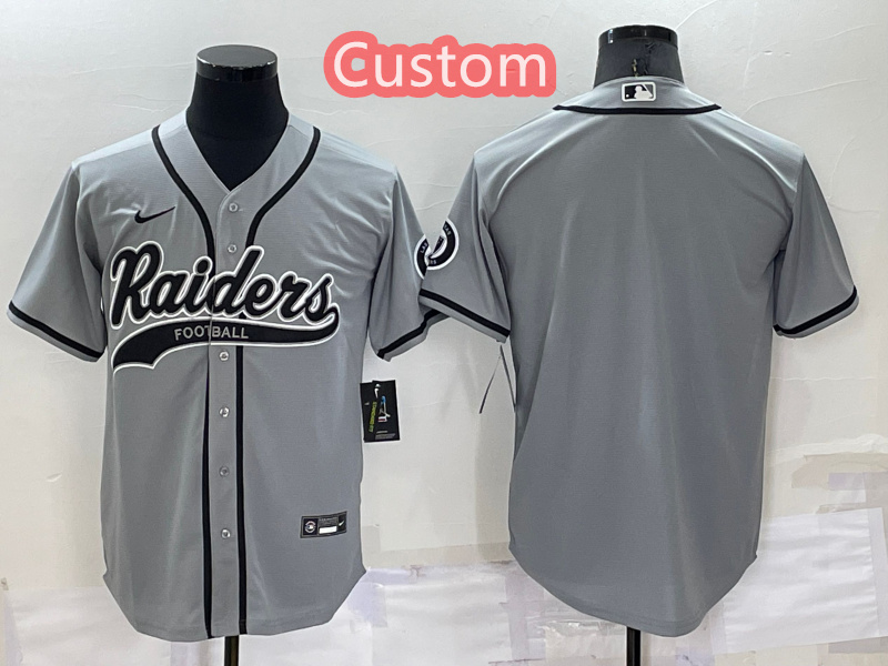 Custom Men's Las Vegas Raiders Grey Cool Base Stitched Baseball Jersey Custom Men's Las Vegas Raiders Grey Cool Base Stitched Baseball Jersey