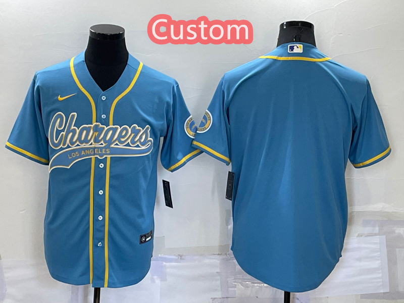 Custom Men's Los Angeles Chargers Blue Cool Base Stitched Baseball Jersey Custom Men's Los Angeles Chargers Blue Cool Base Stitched Baseball Jersey
