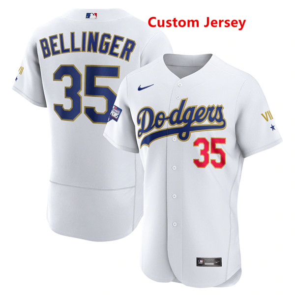 Custom Men's Los Angeles Dodgers Nike White Gold 2021 Gold Program Flexbase Jersey Custom Men's Los Angeles Dodgers Nike White Gold 2021 Gold Program Flexbase Jersey