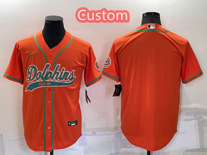 Custom Men's Miami Dolphins Orange Cool Base Stitched Baseball Jersey