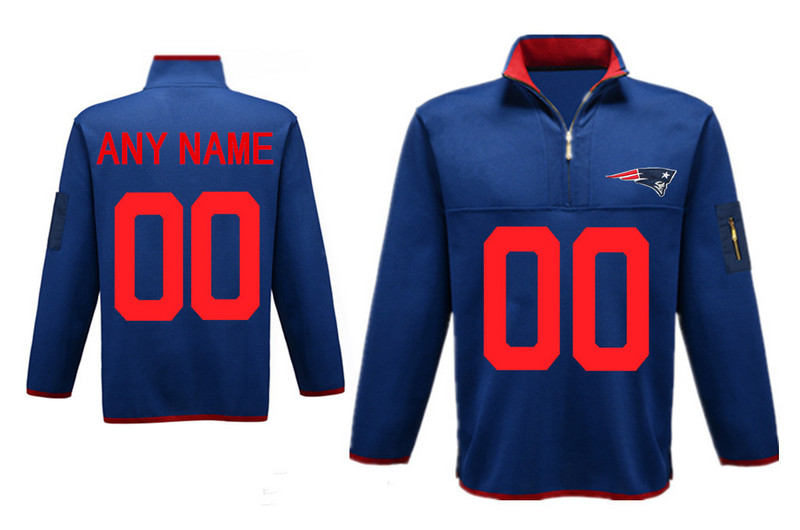 Custom Men's New England Patriots Antigua Charcoal Fortune Sweater Knit Microfleece Quarter-Zip Pullover Blue Jacket