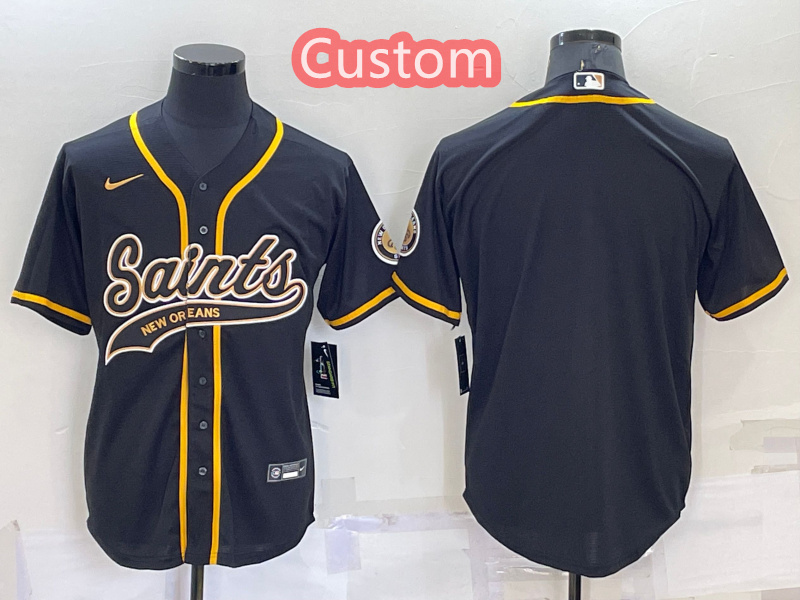 Custom Men's New Orleans Saints Black Cool Base Stitched Baseball Jersey Custom Men's New Orleans Saints Black Cool Base Stitched Baseball Jersey