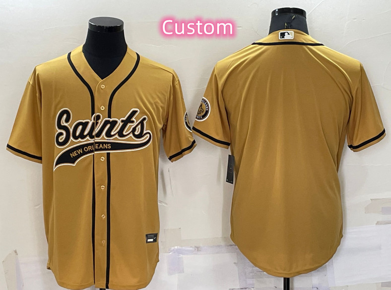 Custom Men's New Orleans Saints Gold Cool Base Stitched Baseball Jersey Custom Men's New Orleans Saints Gold Cool Base Stitched Baseball Jersey