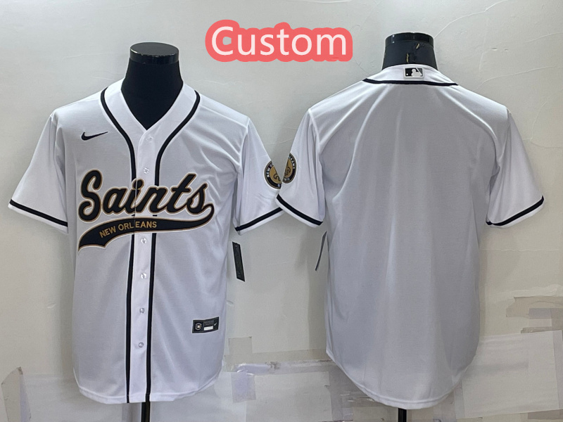 Custom Men's New Orleans Saints White Cool Base Stitched Baseball Jersey Custom Men's New Orleans Saints White Cool Base Stitched Baseball Jersey