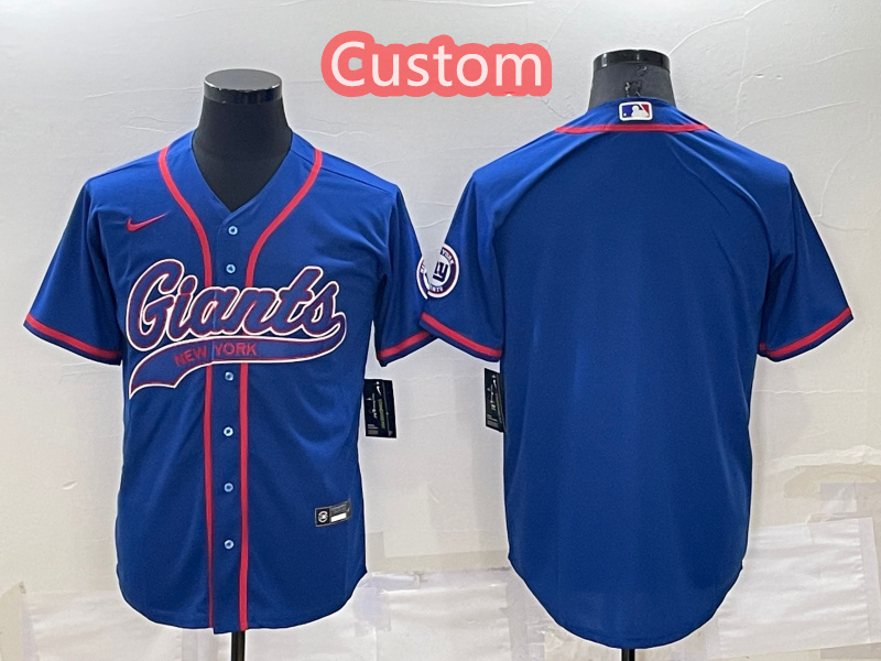 Custom Men's New York Giants Blue Cool Base Stitched Baseball Jersey Custom Men's New York Giants Blue Cool Base Stitched Baseball Jersey