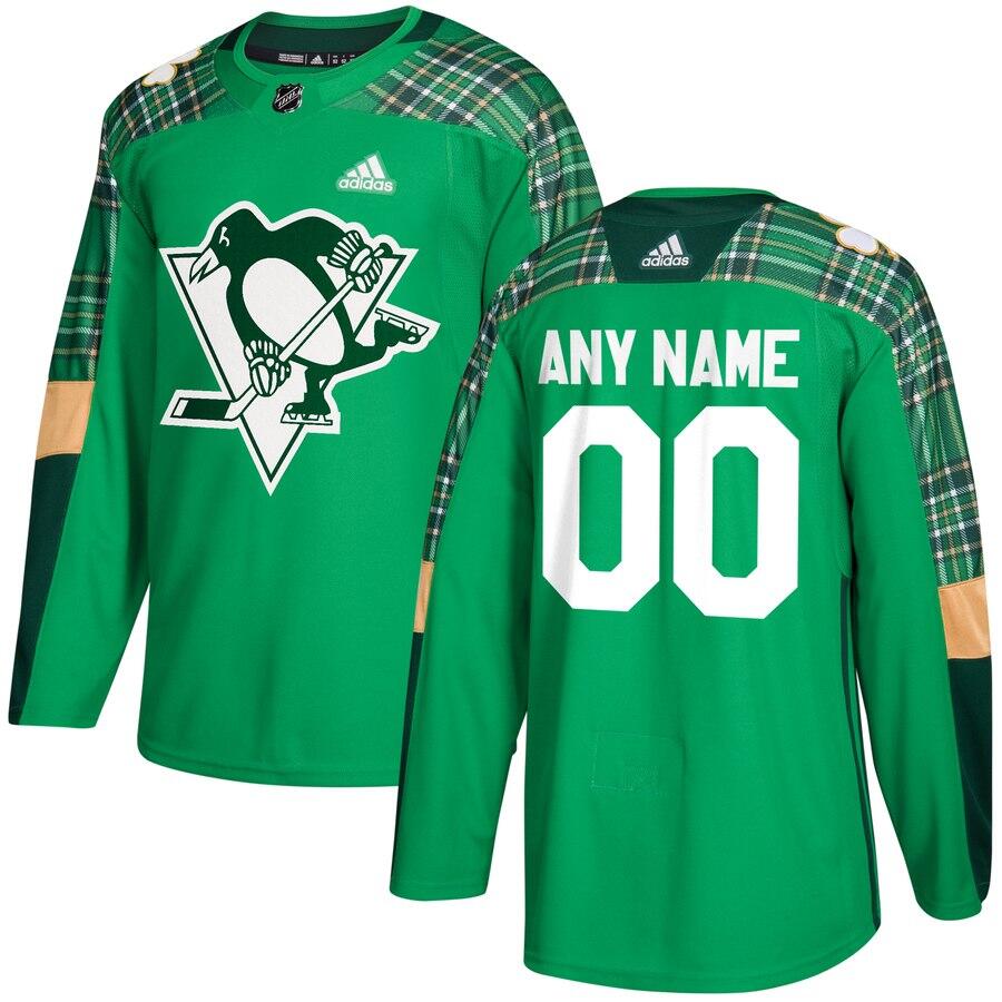 Custom Men's Pittsburgh Penguins Green St. Patrick's Day Practice Jersey Custom Men's Pittsburgh Penguins Green St. Patrick's Day Practice Jersey