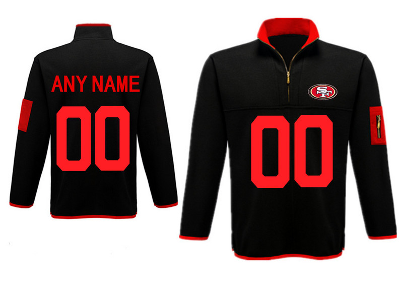 Custom Men's San Francisco 49ers Blank Antigua Gray Fortune Sweater Knit Microfleece Quarter-Zip Pullover Black Jacket