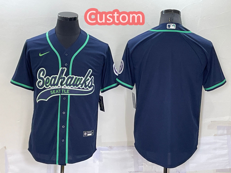 Custom Men's Seattle Seahawks Navy Cool Base Stitched Baseball Jersey Custom Men's Seattle Seahawks Navy Cool Base Stitched Baseball Jersey