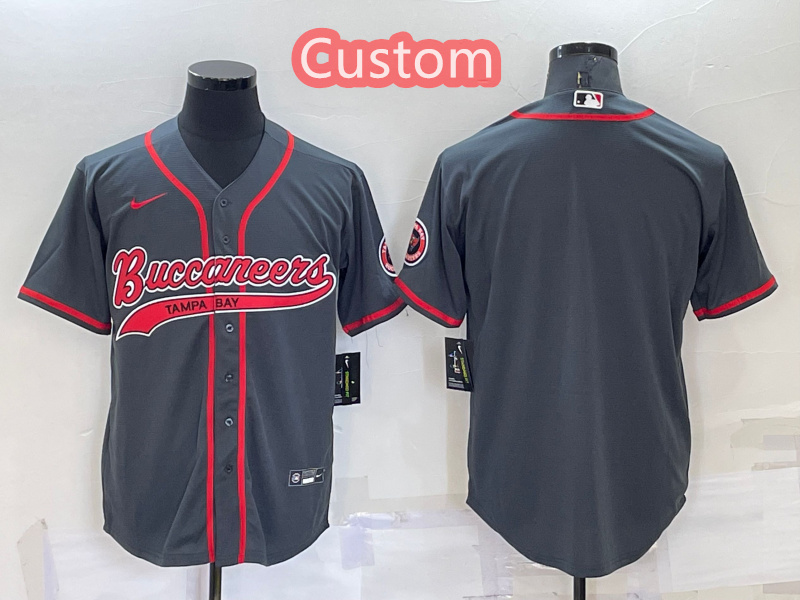 Custom Men's Tampa Bay Buccaneers Charcoal Cool Base Stitched Baseball Jersey