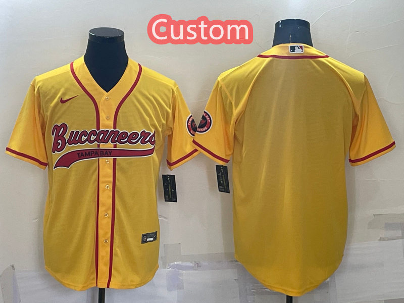 Custom Men's Tampa Bay Buccaneers Yellow Cool Base Stitched Baseball Jersey