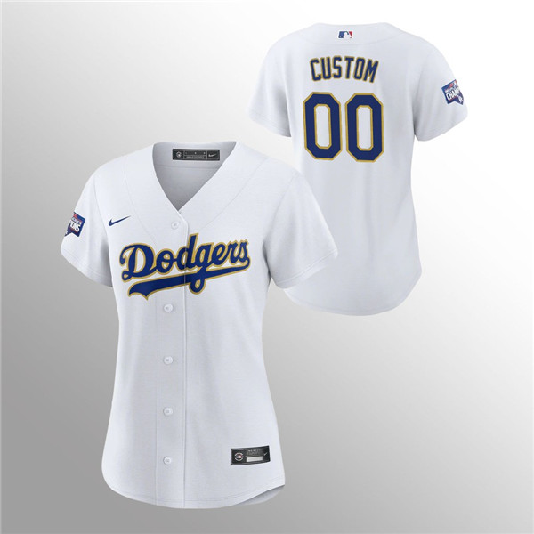 Custom Women's Dodgers White 2021 Gold Program Jersey Custom Women's Dodgers White 2021 Gold Program Jersey