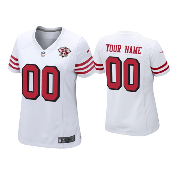 Custom Women 49ers 75th Anniversary Alternate White Jersey Custom Women 49ers 75th Anniversary Alternate White Jersey
