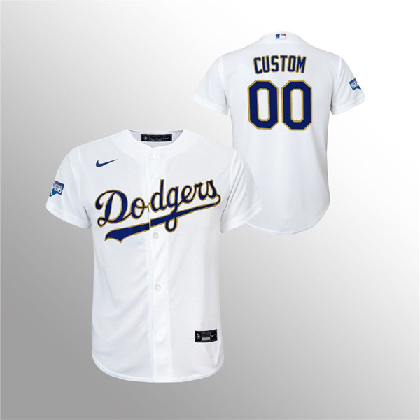 Custom Youth Dodgers White 2021 Gold Program Replica Jersey Custom Youth Dodgers White 2021 Gold Program Replica Jersey