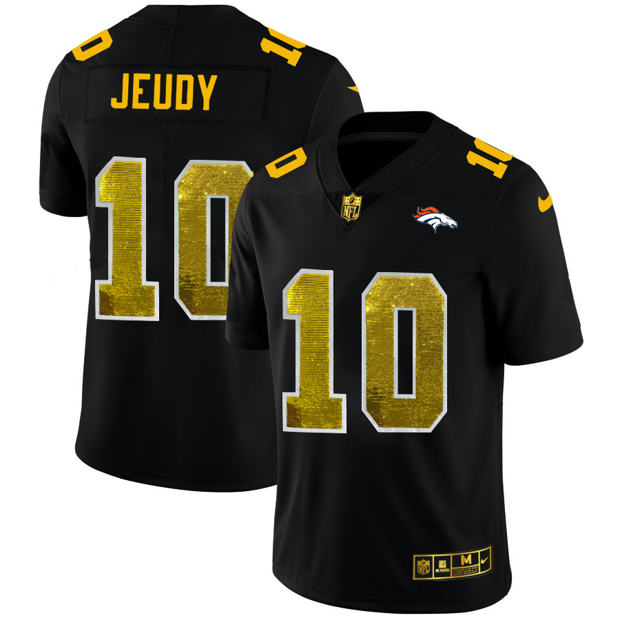 Denver Broncos #10 Jerry Jeudy Men's Black Nike Golden Sequin Vapor Limited NFL Jersey Denver Broncos #10 Jerry Jeudy Men's Black Nike Golden Sequin Vapor Limited NFL Jersey